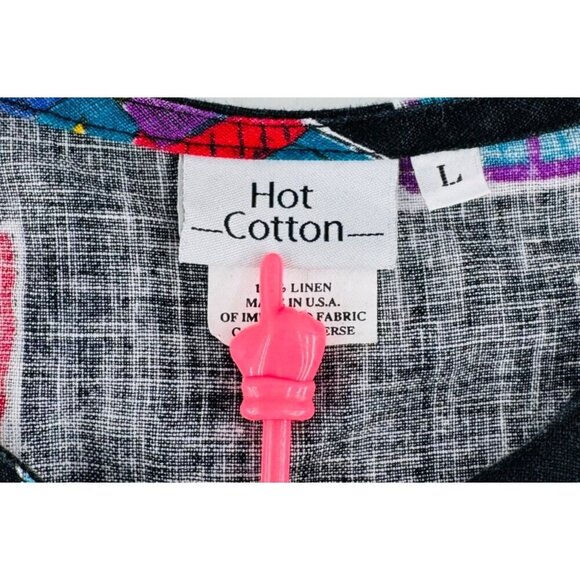 Hot Cotton Womens Linen Jacket Size L Colorful Abstract button down blouse - Picture 2 of 6